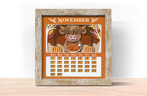 2026 HIGHLAND COW CALENDAR SHADOW BOX BUNDLE Svg - Cricut Files, Cardstock Svg, Silhouette Files - HelloCrafterSvg