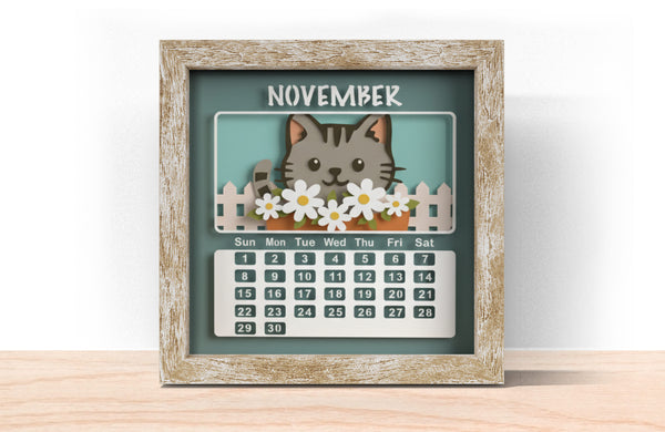 2026 CAT CALENDAR SHADOW BOX BUNDLE Svg - Cricut Files, Cardstock Svg, Silhouette Files - HelloCrafterSvg