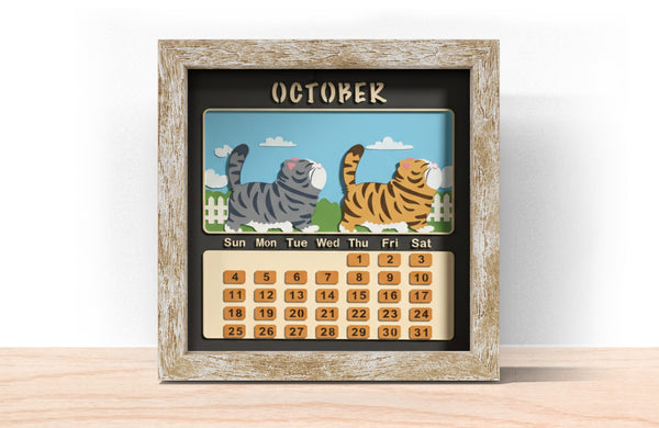2026 CAT CALENDAR SHADOW BOX BUNDLE Svg - Cricut Files, Cardstock Svg, Silhouette Files - HelloCrafterSvg
