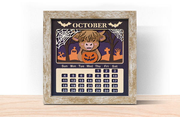 2026 HIGHLAND COW CALENDAR SHADOW BOX BUNDLE Svg - Cricut Files, Cardstock Svg, Silhouette Files - HelloCrafterSvg