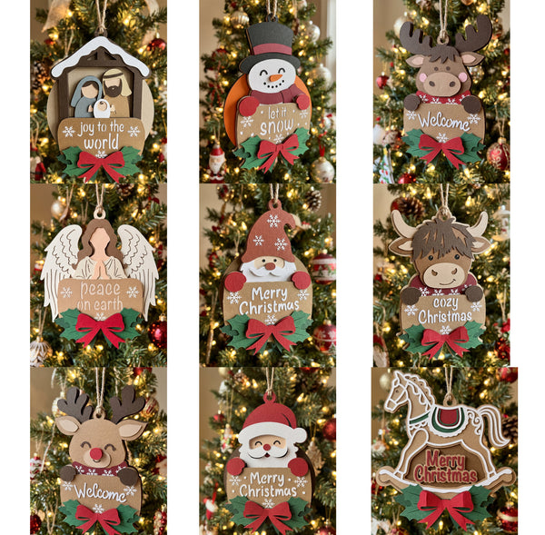 3D CUTE CHRISTMAS ORNAMENT SET OF 9 HANGING SVG