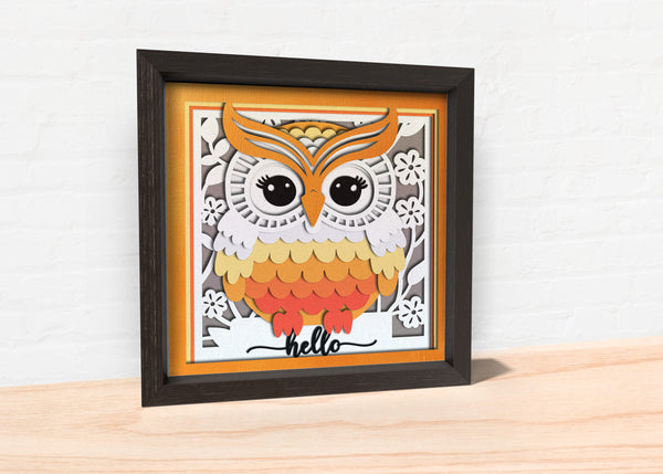 3d OWL 2 Shadow Box Svg, LAYERED OWL Svg