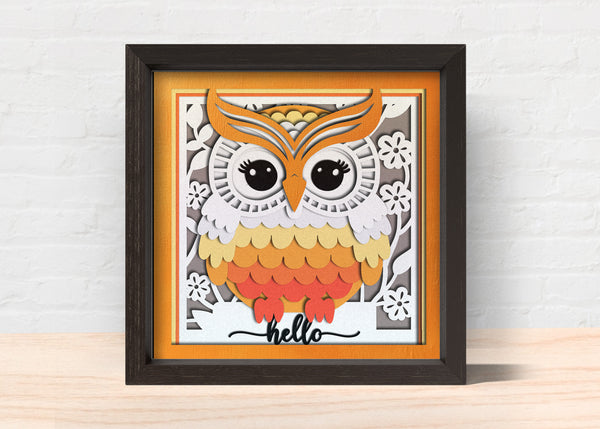 3d OWL 2 Shadow Box Svg, LAYERED OWL Svg