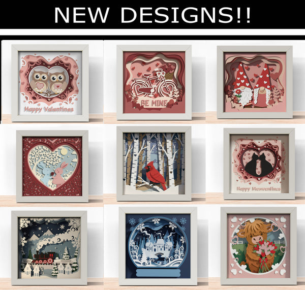 VALENTINE AND WINTER BUNDLE SHADOW BOX Svg (10 DESIGN)