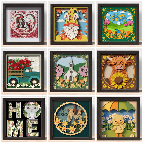 SPRING SHADOW BOX BUNDLE Svg - Cricut Files, Cardstock Svg, Silhouette Files - HelloCrafterSvg