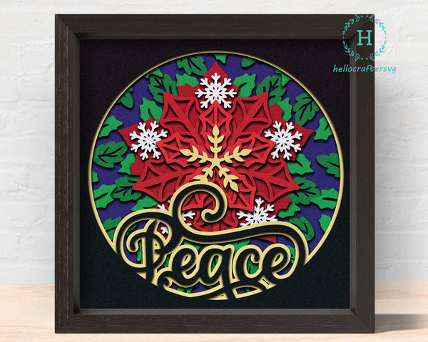 3d PEACE Svg, CHRISTMAS PEACE Poinsettia Shadow Box Svg-22