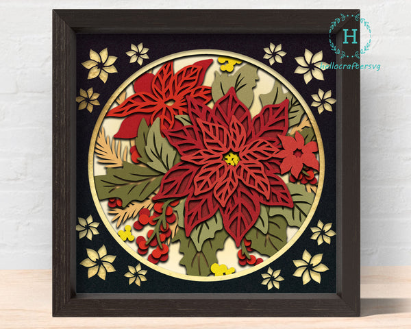 3d Poinsettia Flower Svg, CHRISTMAS Poinsettia Shadow Box Svg - Cricut Files, Cardstock Svg, Silhouette Files - HelloCrafterSvg.