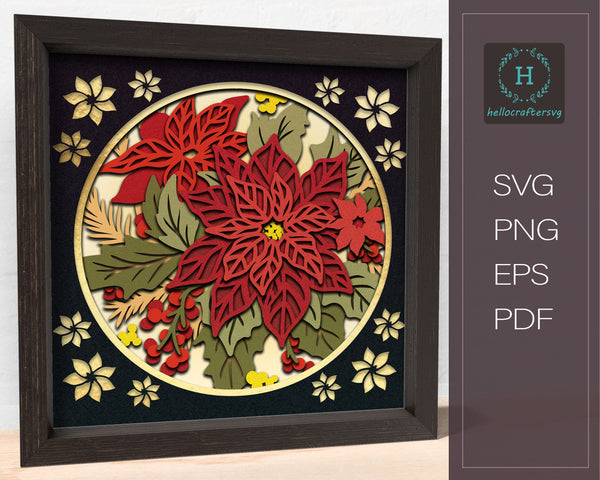 3d Poinsettia Flower Svg, CHRISTMAS Poinsettia Shadow Box Svg - Cricut Files, Cardstock Svg, Silhouette Files - HelloCrafterSvg-2234