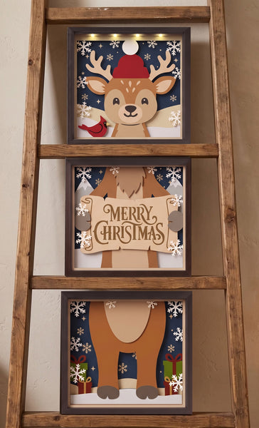 3D REINDEER TRIO SET CHRISTMAS SHADOW BOX SVG