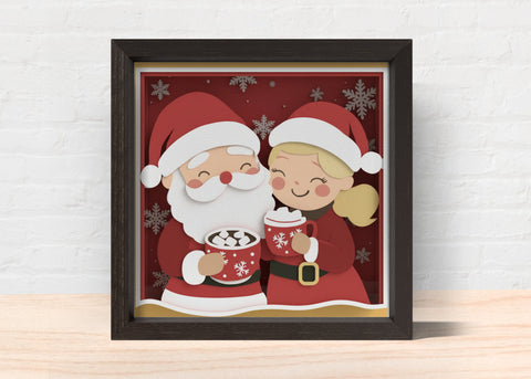 3D MR AND MRS SANTA SHADOW BOX SVG, Christmas Shadow Box Svg