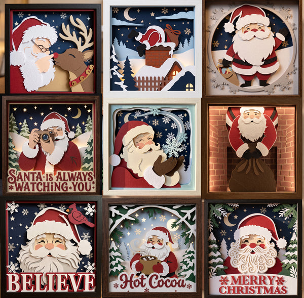 3D SANTA SET OF 9 SHADOW BOX SVG