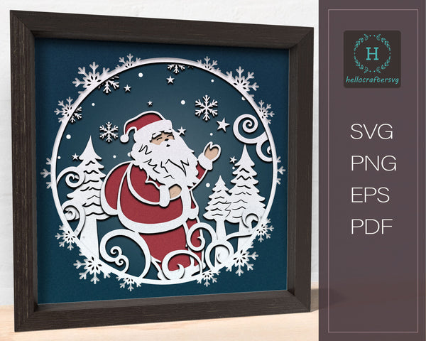 3D Santa TOYBAG Svg - CHRISTMAS Shadow Box Svg