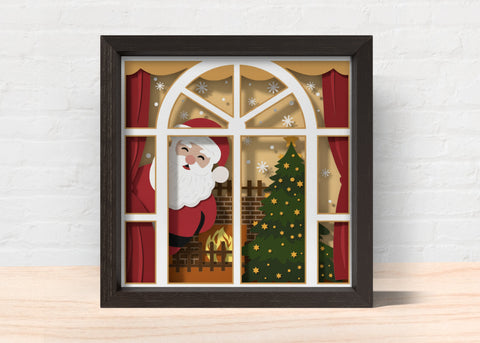 3D CHRISTMAS SANTA AT WINDOW SVG, Christmas Shadow Box Svg