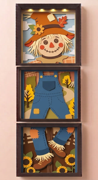3D CUTE SCARECROW TRIO SET SHADOW BOX SVG