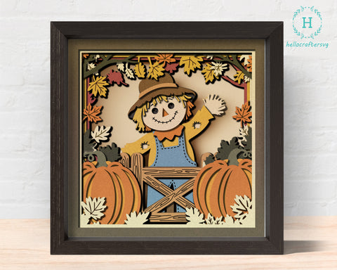 3D FALL SCARECROW PUMPKIN Shadow Box Svg 
