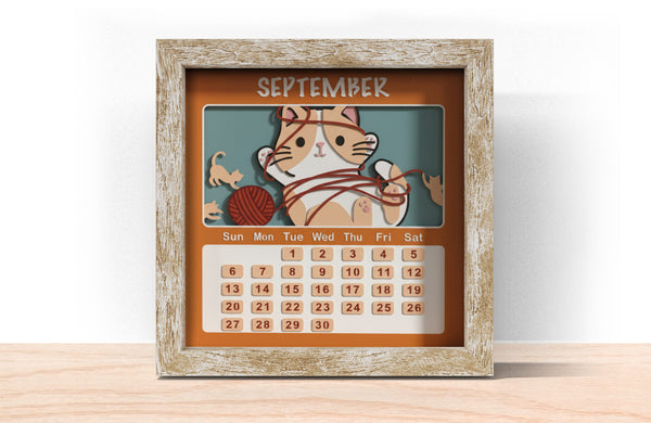 2026 CAT CALENDAR SHADOW BOX BUNDLE Svg - Cricut Files, Cardstock Svg, Silhouette Files - HelloCrafterSvg
