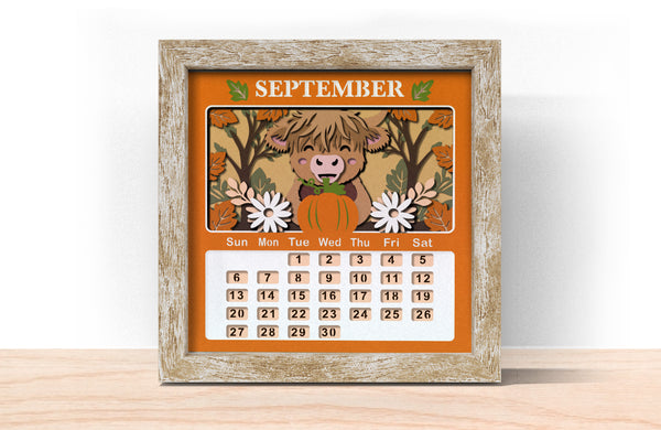 2026 HIGHLAND COW CALENDAR SHADOW BOX BUNDLE Svg - Cricut Files, Cardstock Svg, Silhouette Files - HelloCrafterSvg