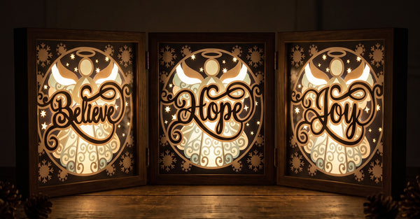 3D SIMPLE ANGEL CHRISTMAS TRIPTYCH SHADOW BOX SVG