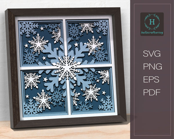 3d SNOWFLAKE WINDOW Svg, Snowflake Shadow Box Svg223