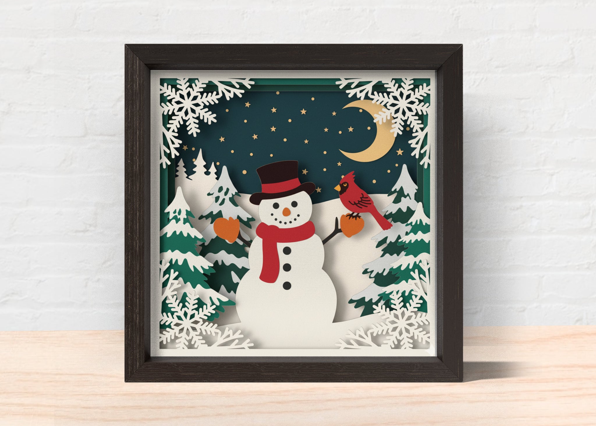 3D SNOWMAN CARDINAL Svg - CHRISTMAS Shadow Box Svg