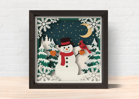 3D SNOWMAN CARDINAL Svg - CHRISTMAS Shadow Box Svg