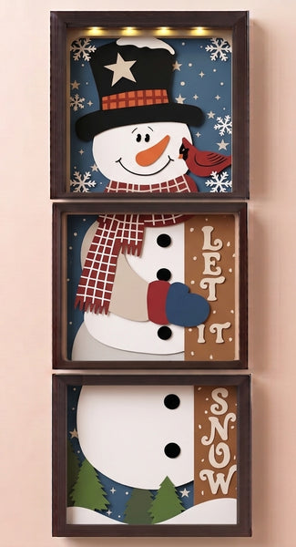 3D SNOWMAN CARDINAL TRIO SET SHADOW BOX SVG