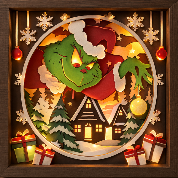 3D GRINCH CHRISTMAS TRIPTYCH TRIO SET SHADOW BOX SVG