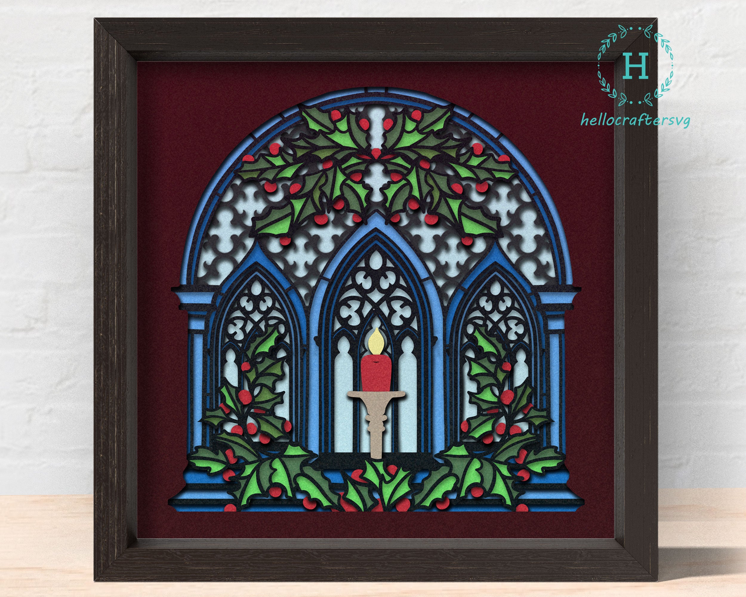 3d CHRISTMAS STAINED WINDOW Svg, CHRISTMAS Window Shadow Box Svg