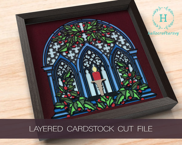 3d CHRISTMAS STAINED WINDOW Svg, CHRISTMAS Window Shadow Box Svg