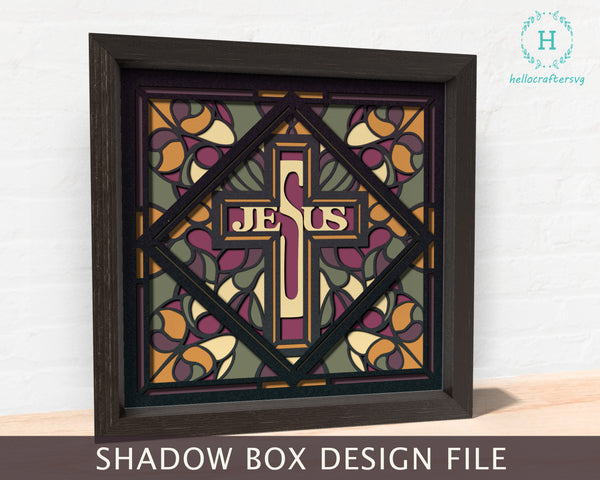 3D Stained glass JESUS Shadow Box Svg, Cricut Files