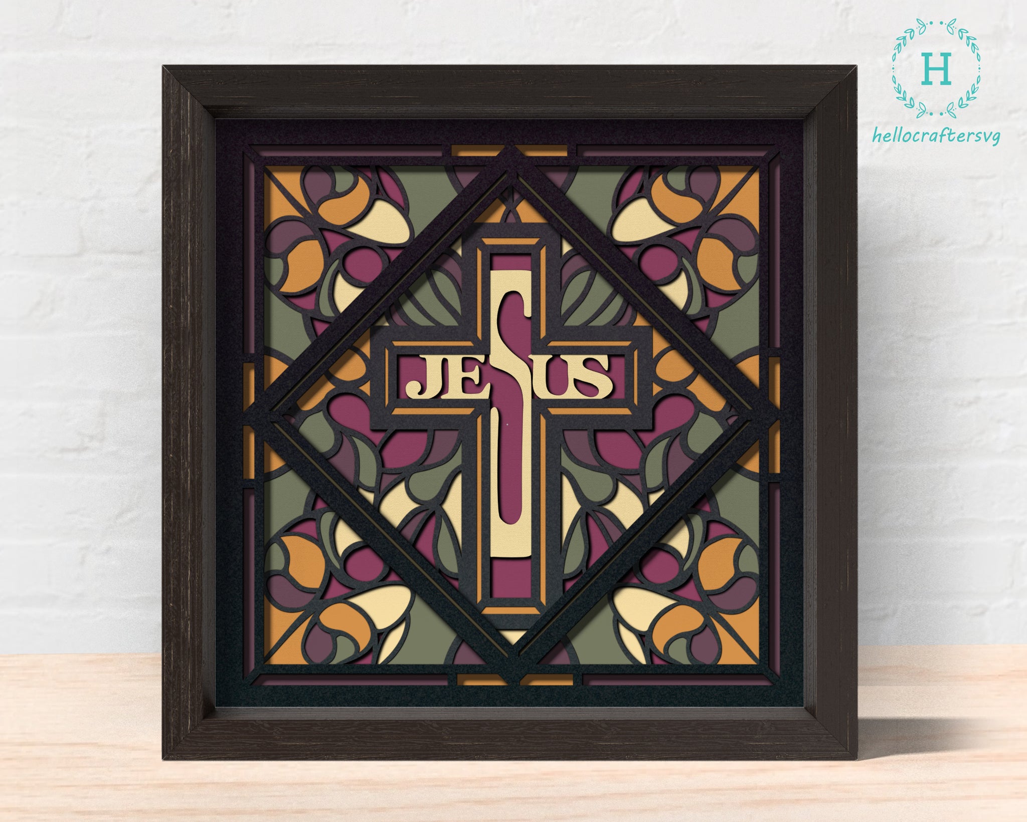 3D Stained glass JESUS Shadow Box Svg, Cricut Files