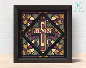 3D Stained glass JESUS Shadow Box Svg, Cricut Files