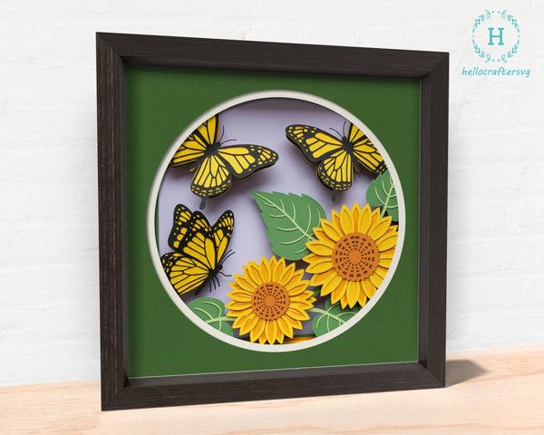 3d Butterfly Sunflower Svg, Sunflower Shadow Box Svg