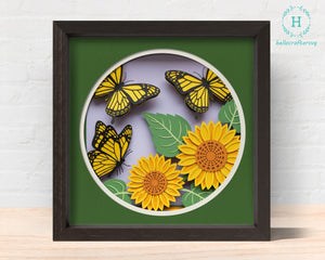3d Butterfly Sunflower Svg, Sunflower Shadow Box Svg