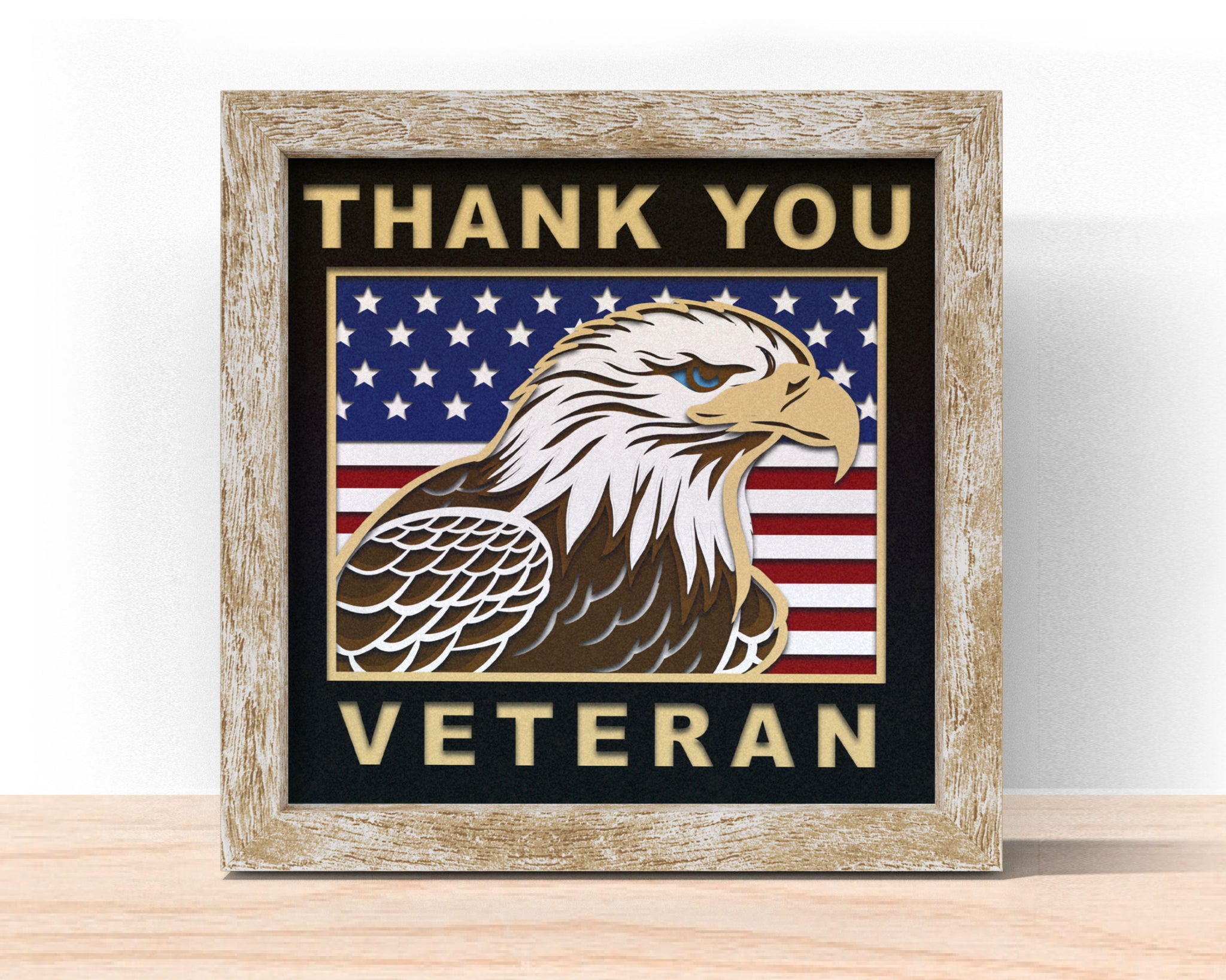 3D THANK YOU VETERAN EAGLE Svg, VETERAN EAGLE Shadow Box Svg 