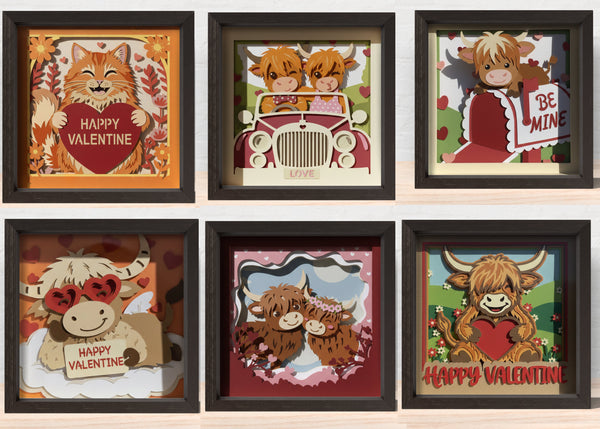 VALENTINE COW BUNDLE SHADOW BOX Svg (6 DESIGN)