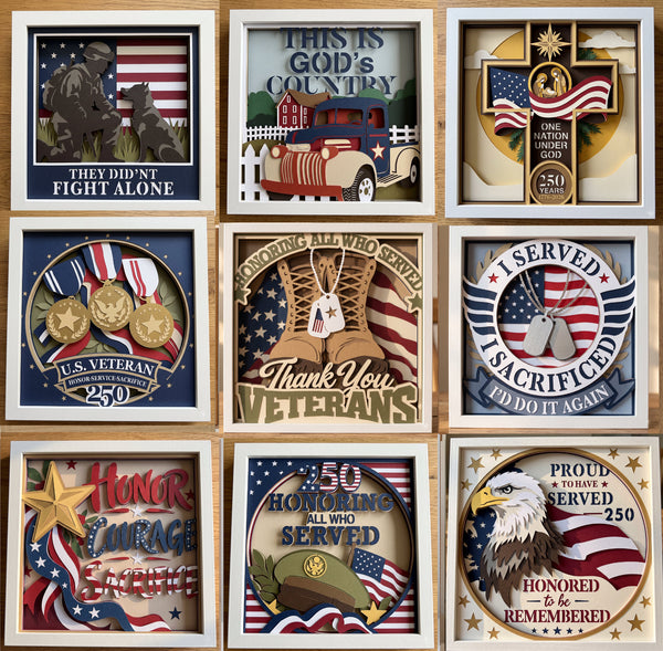 3D VETERAN SET OF 9 SHADOW BOX SVG
