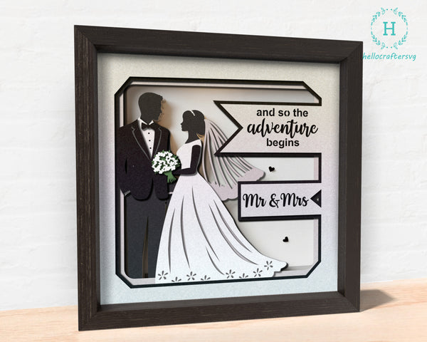 3d WEDDING Couple Svg, Mr And Mrs WEDDING Shadow Box Svg
