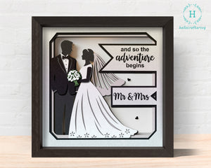 3d WEDDING Couple Svg, Mr And Mrs WEDDING Shadow Box Svg