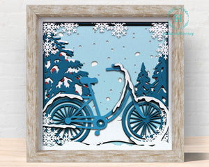 3D WINTER CYCLE Svg, WINTER Cycle Shadow Box Svg