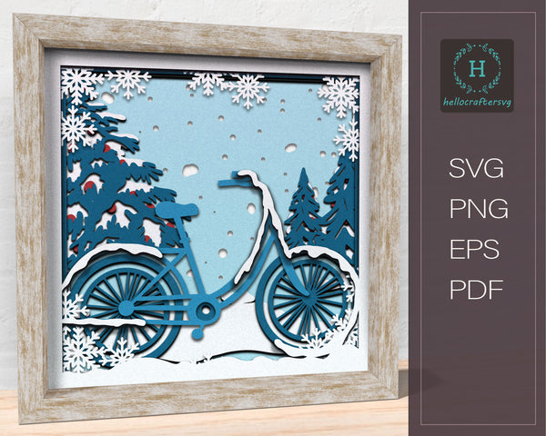 3D WINTER CYCLE Svg, WINTER Cycle Shadow Box Svg