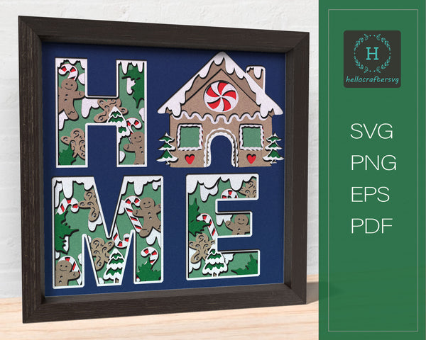 3d Gingerbread Home Svg, CHRISTMAS HOME Shadow Box Svg