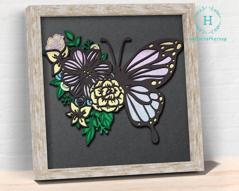3D Half Butterfly Svg, Butterfly Shadow Box Svg