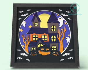 3D HAUNTED HOUSE SVG, Scary Pumpkin Shadow Box Svg, Cricut Files, Cardstock Svg, Silhouette Files - HelloCrafterSvg