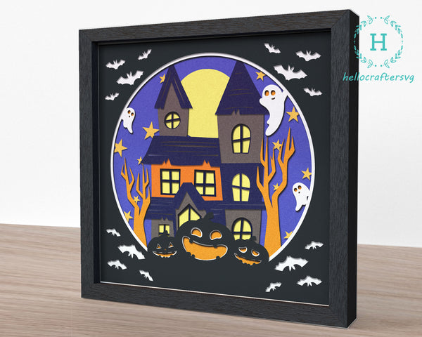 3D HAUNTED HOUSE SVG, Scary Pumpkin Shadow Box Svg