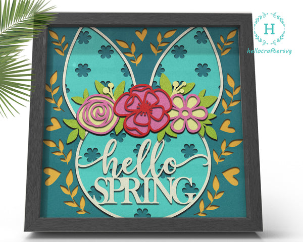 3D HELLO SPRING Svg, Easter Spring Shadow Box Svg