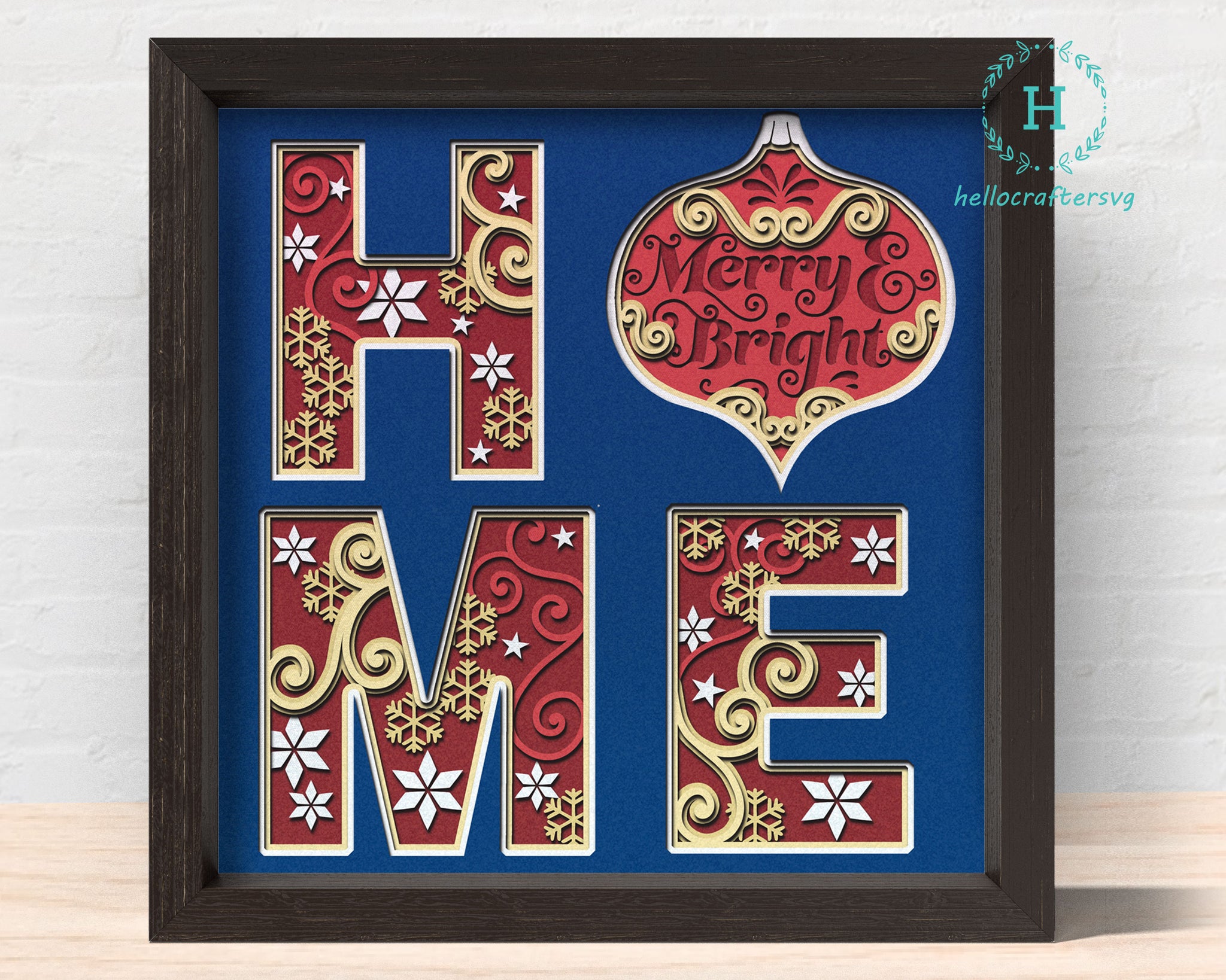 3D Merry & Bright, Christmas HOME Shadow Box Svg, Cricut Files, Cardstock Svg, Silhouette Files - HelloCrafterSvg-4554daa