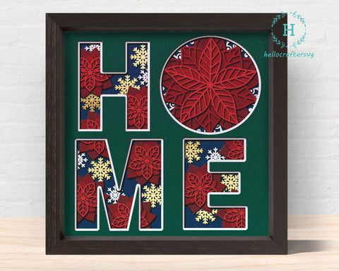 3d Poinsettia HOME Svg, CHRISTMAS Poinsettia Shadow Box Svg