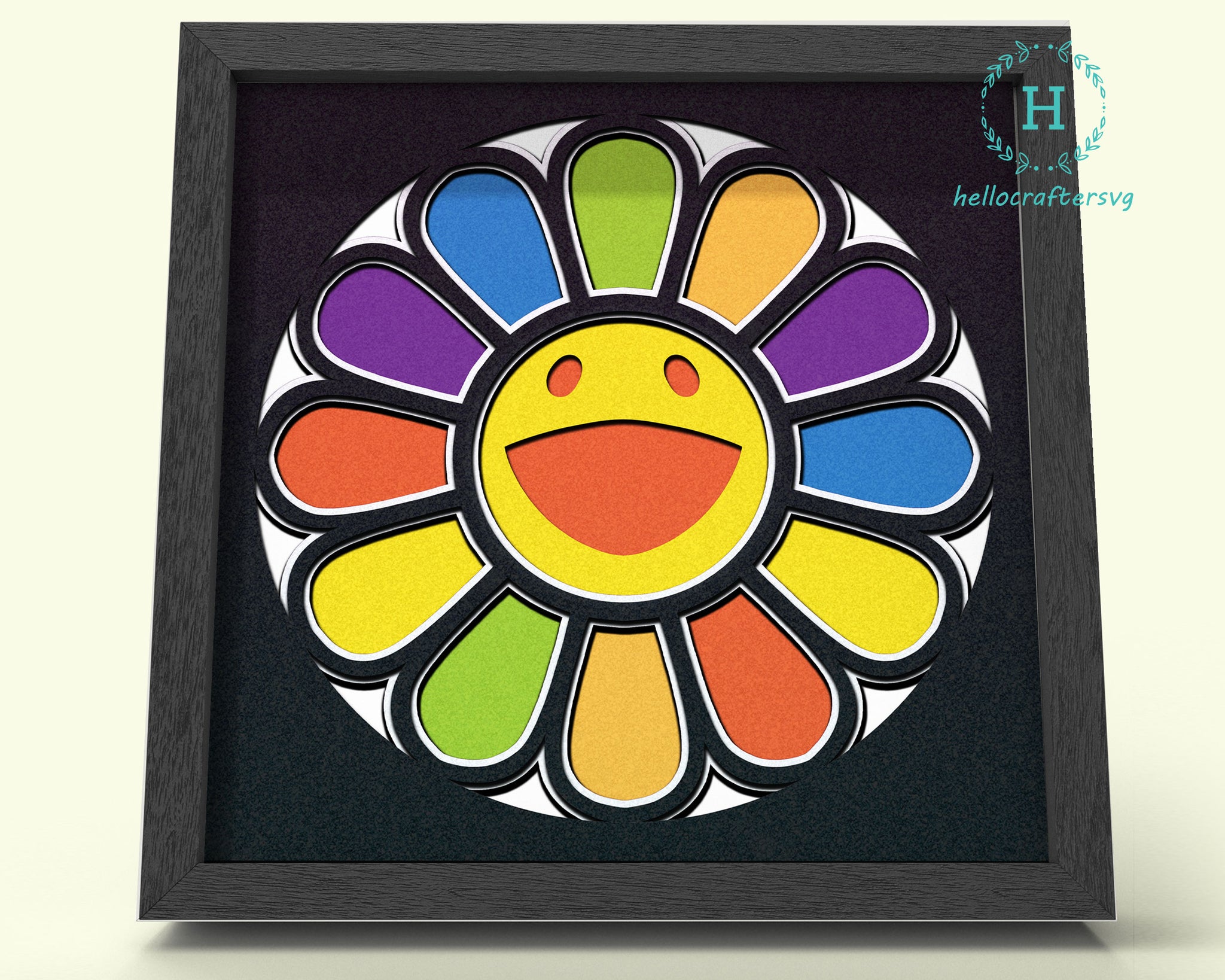 3D Smiley Svg, Smiley Sunflower Shadow Box Svg - Cricut Files, Cardstock Svg, Silhouette Files - HelloCrafterSvg-112