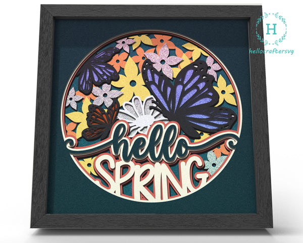 3D HELLO SPRING Butterfly Svg, Easter Spring Shadow Box Svg
